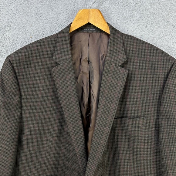 Lauren Ralph Lauren 100% Wool Blend Blazer Sport Coat Mens 52L Brown Red Plaid